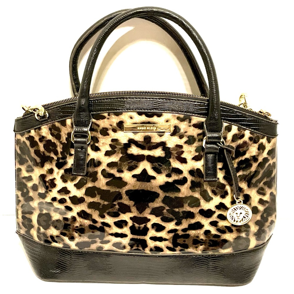 Anne Klein Black & Animal Leopard Print Dome Handbag Purse